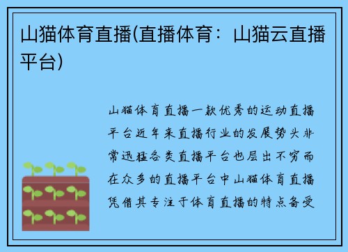 山猫体育直播(直播体育：山猫云直播平台)